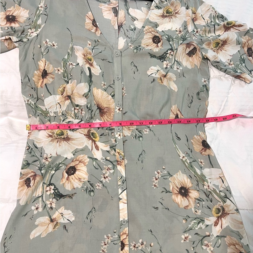 H & M Floral V Neck Button Down Short Sleeve Summer Midi Dress SZ 10 NWOT - Picture 7 of 11